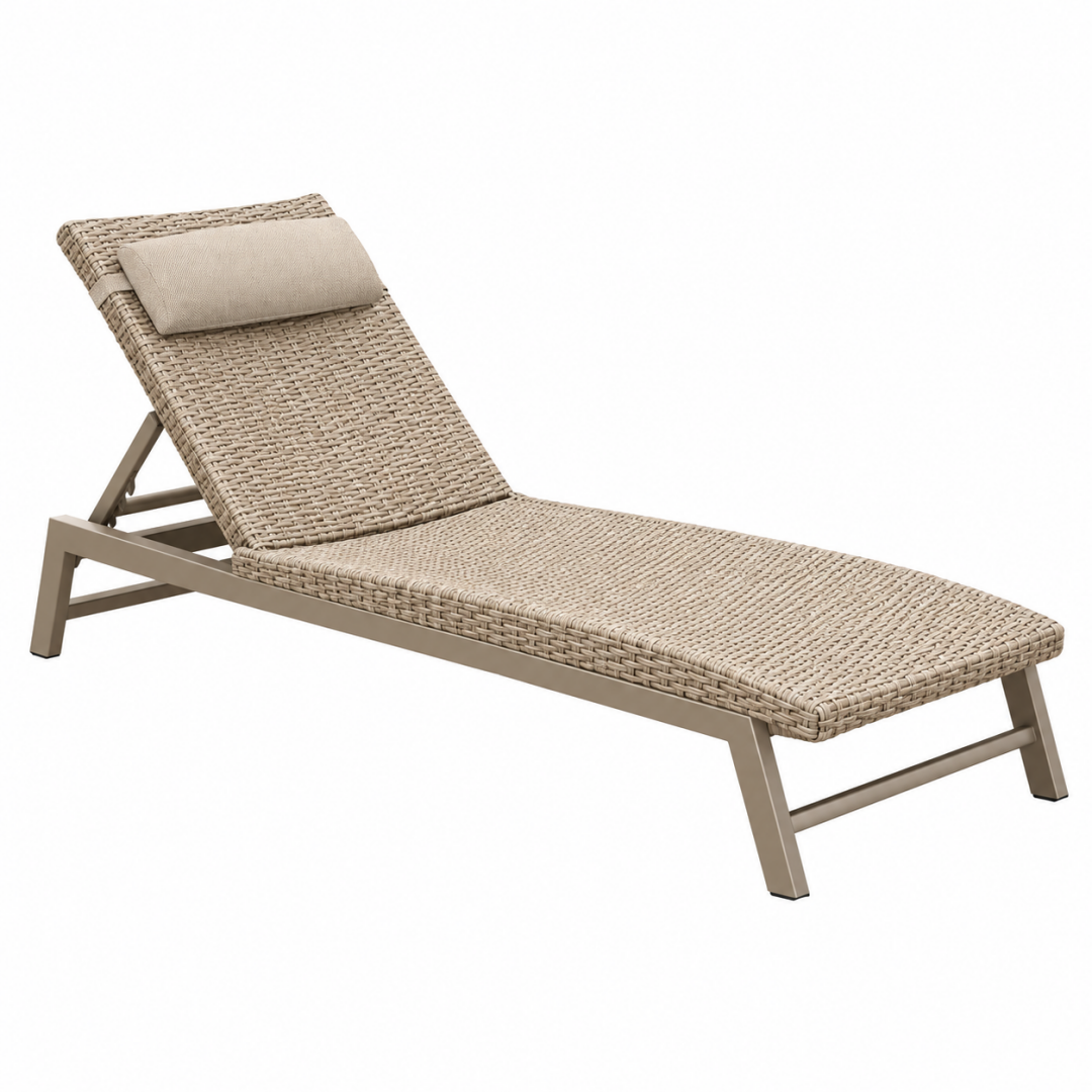 Gartenliegestuhl 200 x 65 x 90 cm Polyrattan Beige verstellbare Rückenlehne