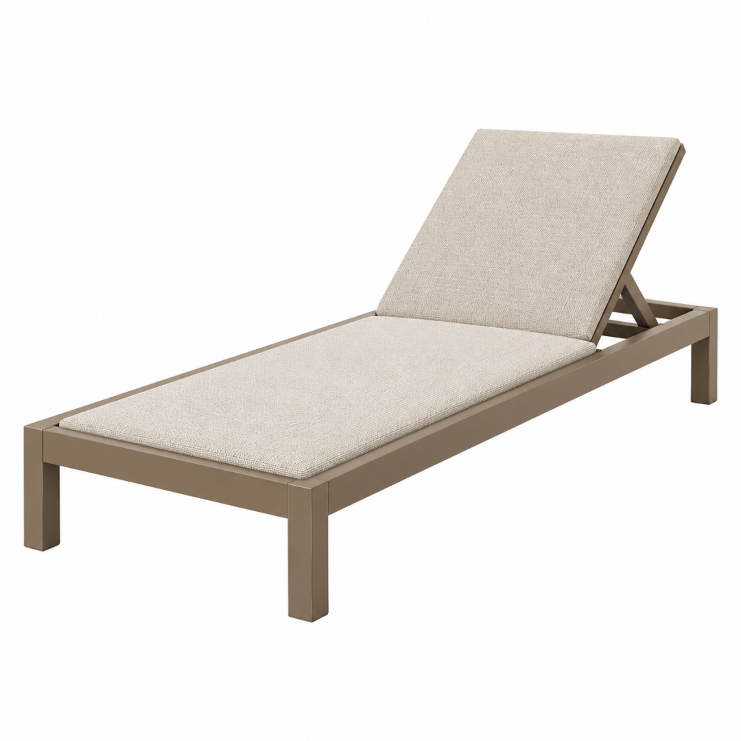 Gartenliege 200 x 70 cm mit Metallgestell in Taupe und beiger Polsterauflage verstellbar