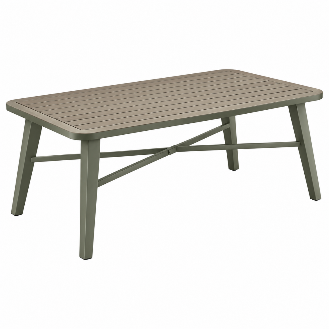 Gartentisch 180 x 90 x 75 cm Aluminium Taupe-Grüngrau Holzoptik rechteckig
