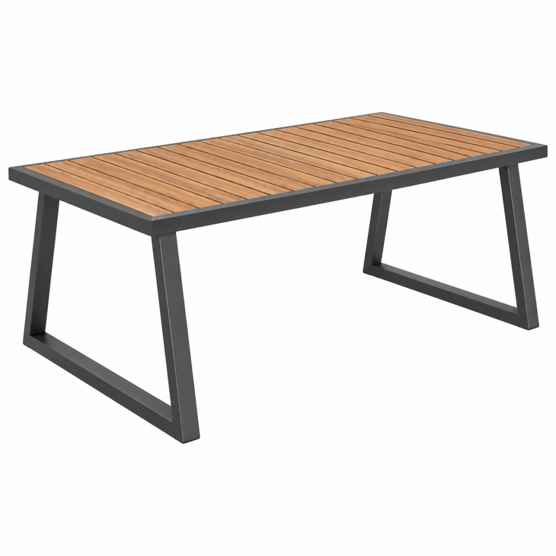Gartentisch 180 x 90 x 75 cm Holz Metall Braun Schwarz mit Lamellenplatte
