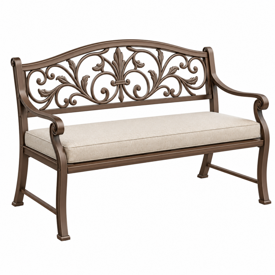Gartenbank 127 x 65 x 94 cm Metall Braun mit Sitzpolster im klassischen Stil