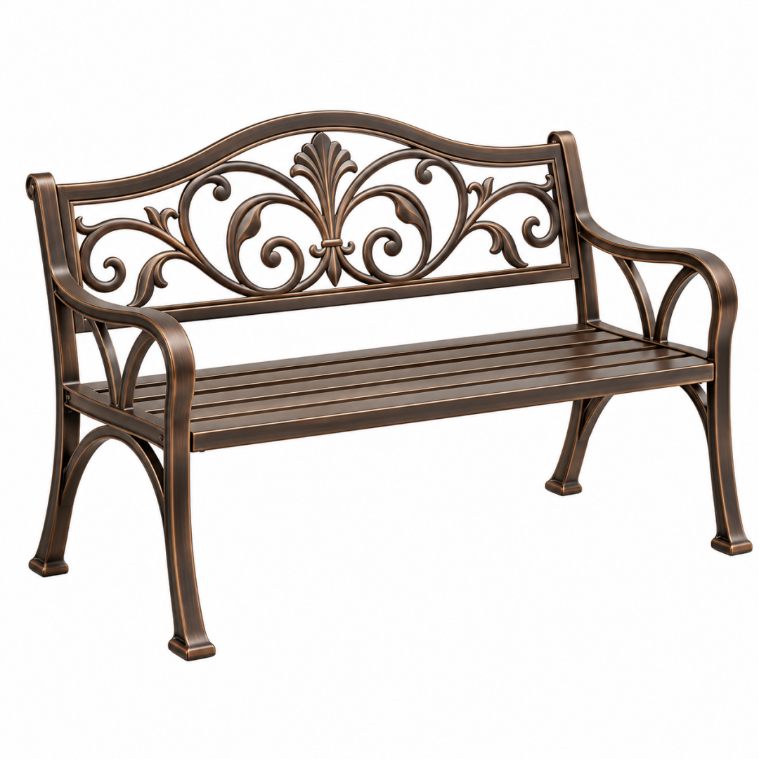 Gartenbank 120 x 60 x 90 cm aus Metall Bronze im klassischen Stil