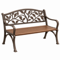 Gartenbank 125 x 60 x 90 cm aus Metall und Holz in Braun mit Blattdekor