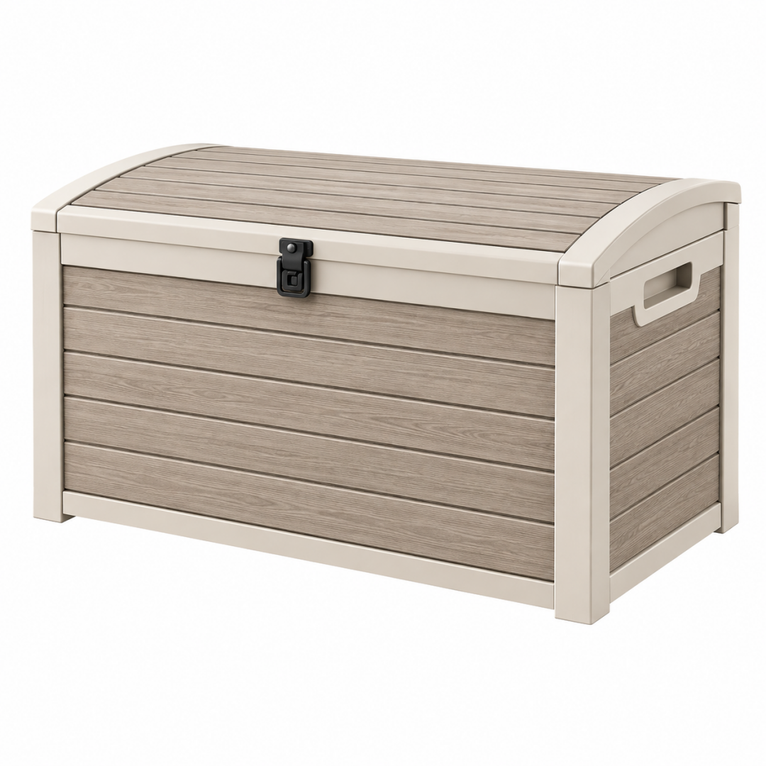 Aufbewahrungsbox 120 x 62 x 63 cm Kunststoff Taupe Beige für Garten mit Deckel