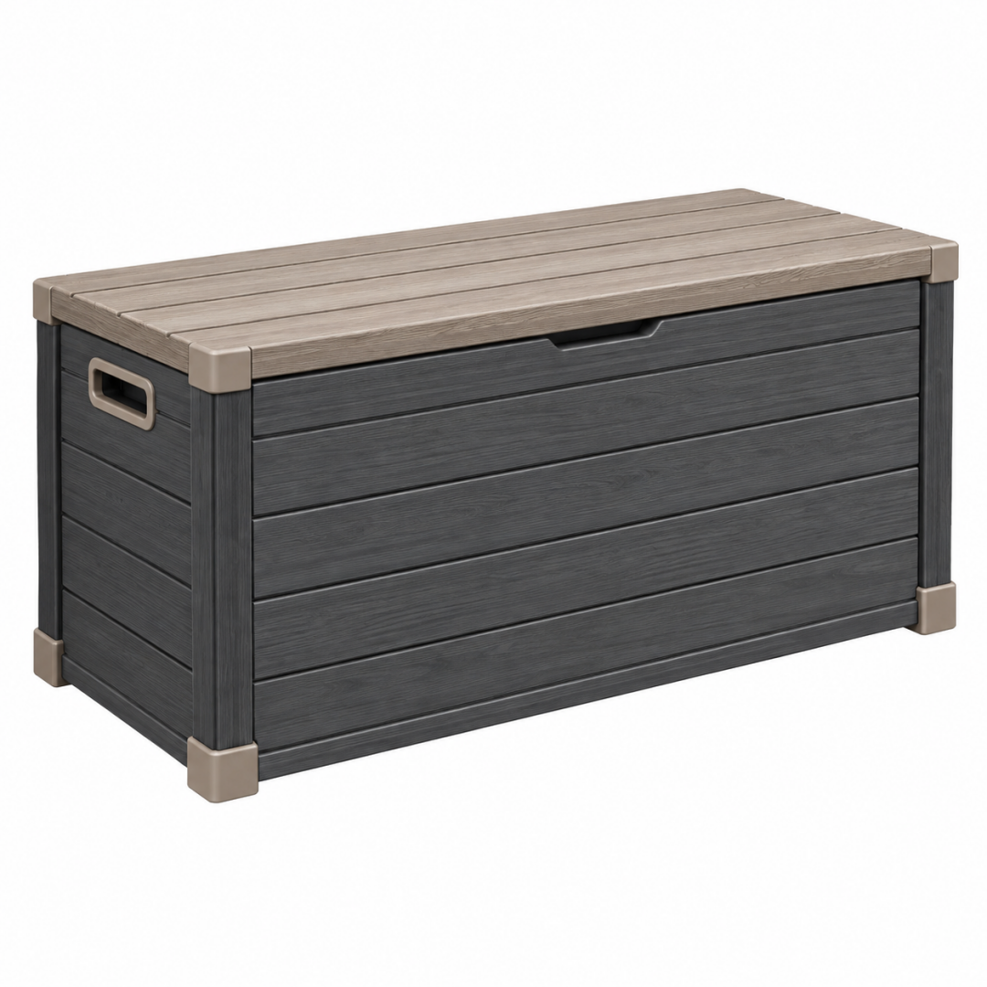 Aufbewahrungsbox 120 x 60 x 63 cm Kunststoff Grau Beige für Garten mit Klappdeckel