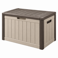 Garten-Aufbewahrungsbox 120 x 56 x 63 cm Kunststoff Beige/Braun mit Deckel in Holzoptik