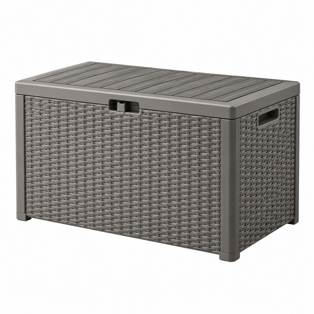 Garten-Aufbewahrungsbox 120 x 60 x 60 cm Kunststoff Grau in Rattanoptik mit Deckel