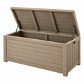 Aufbewahrungsbox 120 x 60 x 63 cm Kunststoff Holzoptik Taupe für Garten mit Gasdruckfedern