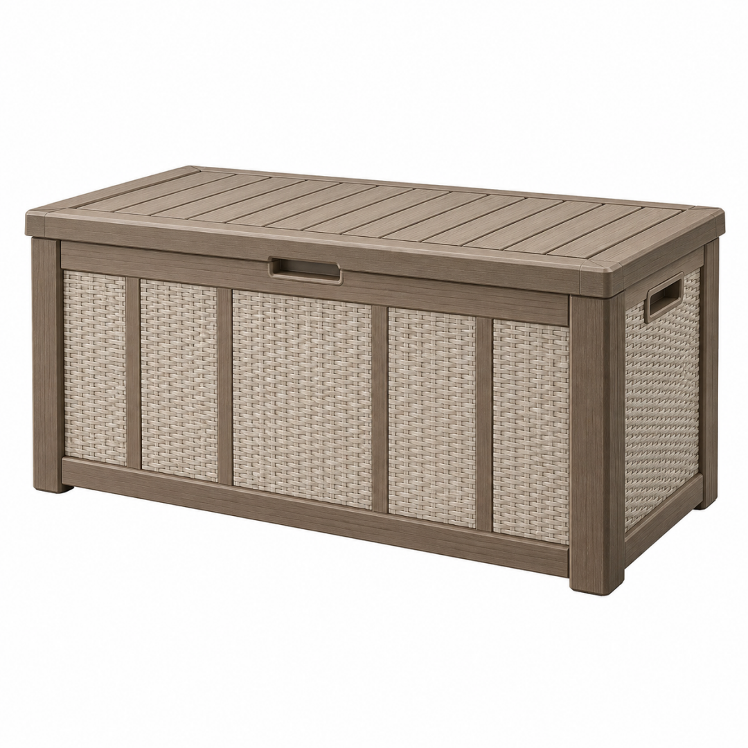 Aufbewahrungstruhe 120 x 52 x 60 cm Kunststoff Taupe - Outdoor Stauraum mit Deckel