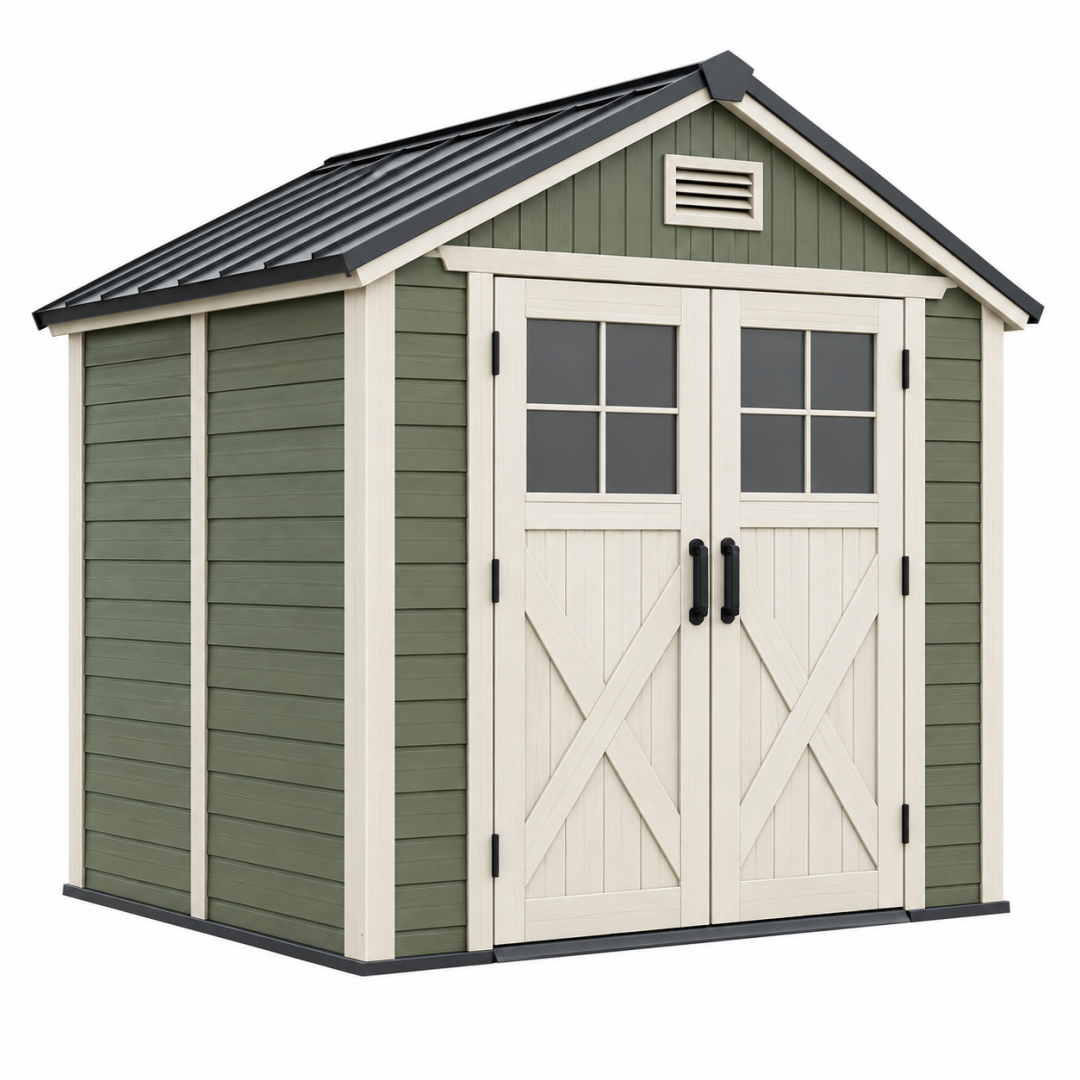 Gartengerätehaus 183 x 122 x 197 cm Kunststoff Grün Creme mit Doppeltür