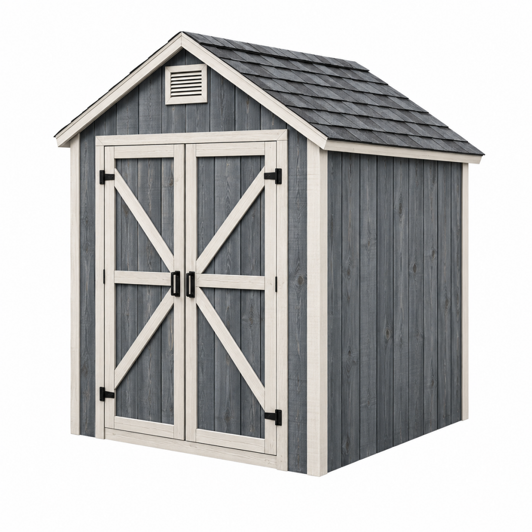 Gartenhaus 180 x 120 x 200 cm aus Holz in Grau Weiß mit Doppeltür und Satteldach