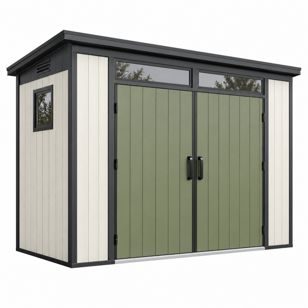 Gartenhaus 213 x 127 x 185 cm aus Metall Grün Schwarz Weiß mit Doppeltür